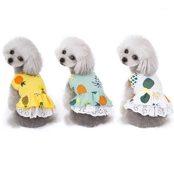

dog apparel summer pineapple puppy cat dresses soft cotton cats animals skirt dress for yorkies chihuahua clothes1