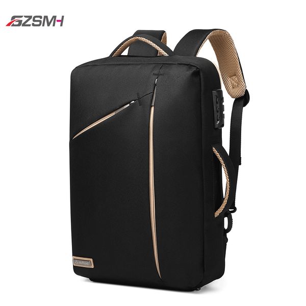 

men backpack bag multifunction anti-theft business briefcase waterproof luxury black handbag with password lock travel laptop