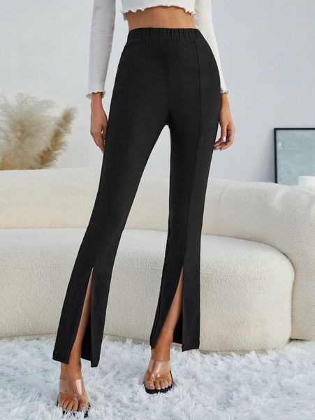 

split hem flare leg pants p2da#, Black;white