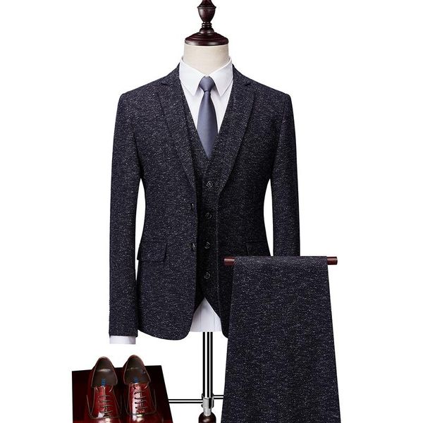 

2020 new men jacket+pant+vest business smart slim fit suits sets wedding dress three-piece suit blazers coat waistcoat 96007, White;black