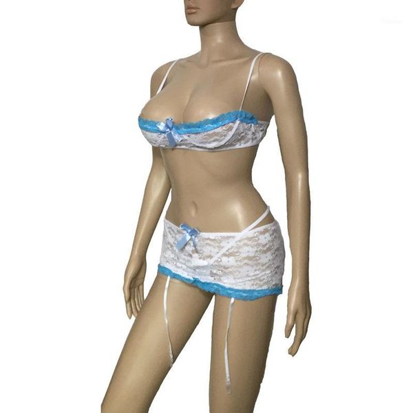 

women bridal floral lace cupless bra bralet sheer garter belt skirt g string erotic see through babydoll lingerie set1, Red;black