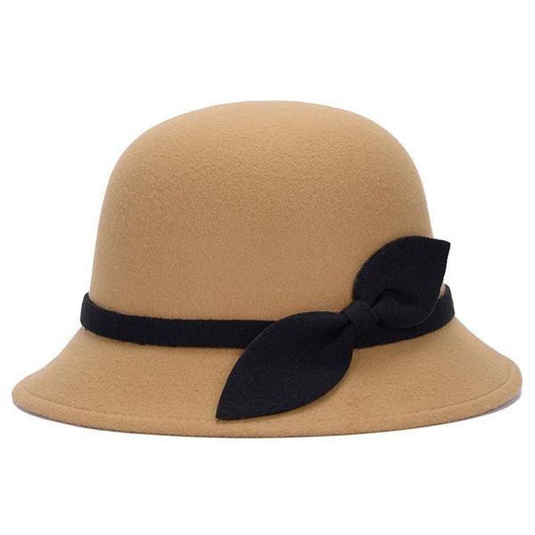 

2019 new 7 colors women hat bowknot fedoras cap basin of dome woolen cloth hat female cloth basin cap wmtggg yyysports, Black;white