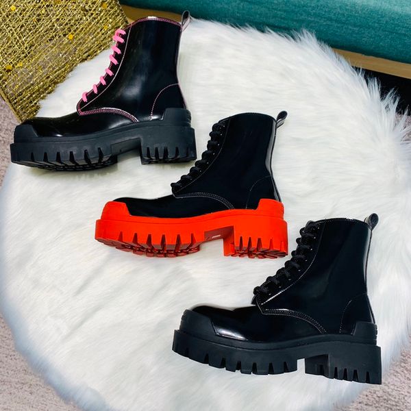 

новые женщины прибытия платформы ботильоны из мягкой кожи зимой шнурки ботинок конструктора повелительница способа короткого bottines 3 цвет, Black