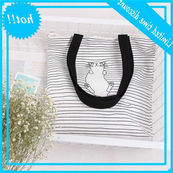 

e01 korean portable single shoulder stripe canvas student shopping bag