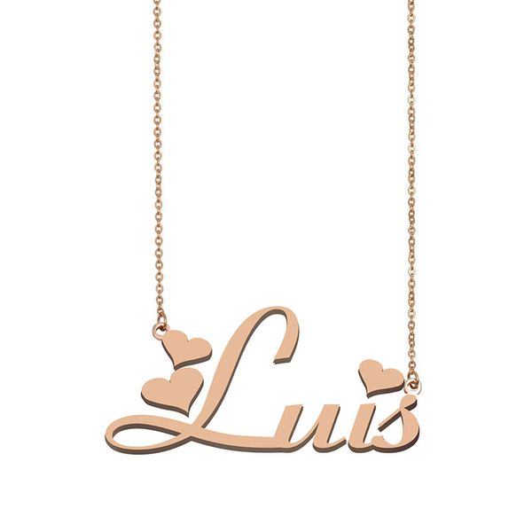 

luis name necklaces pendant custom personalized for women girls children friends mothers gifts 18k gold plated stainless steel, Silver