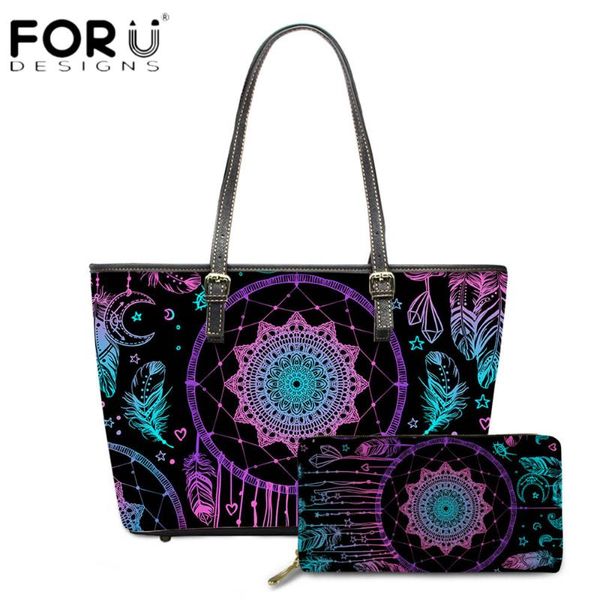 

forudesigns новых тенденции женщина плечо сумка и кошелек 2pcs boho стиль ловец снов печати женщина партия вскользь сумки sac a главного