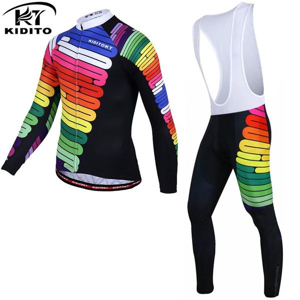 

kiditokt winter thermal fleece cycling jersey set keep warm bicycle cycling clothing mtb bike clothes ropa ciclismo, Black;blue