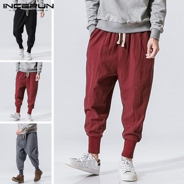 

vintage trousers men casual cotton joggers solid 2019 drawstring streetwear baggy harem pants men workout sweatpants 5xl incerun1, Black