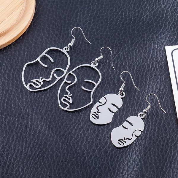 

new design face earrings for women creative hollow exaggerated abstract fashion korean style ear jewelry oorbellen brinco y7, Silver
