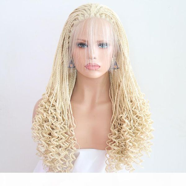 

synthetic braided lace front wig blonde for women glueless synthetic lace front wigs heat resistant fiber hair with baby hair, Black