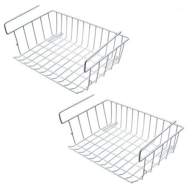 

hanging baskets under shelf storage basket, 2 pcs cabinet wire basket organizer fit dual hooks for kitchen pantry dese1