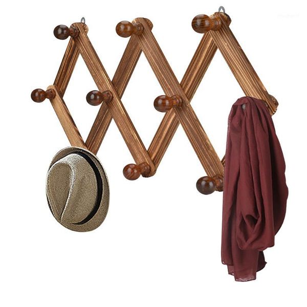 

10 hook wood expandable rack coat hanger wall mounted accordion style1