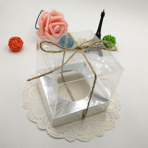 

gift wrap 9*9*9cm pvc clear box wedding favors wrapping birthday party decoration kids candy cupcake with bottom& rope