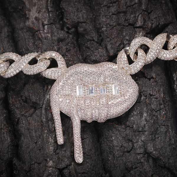 

the hiphop 14mm lip wth miami iced out chains micro pave cubic zirconia necklace hiphop luxury copper jewelry 0927, Silver