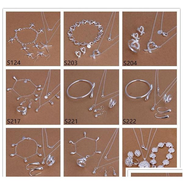 

women's sterling silver jewelry sets 6 sets a lot mixed style ems61,fashion 925 silver necklace bracelet earring ring jewelry th72, Black