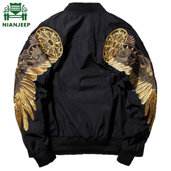 

nianjeep embroidery 2020 nen spring autumn black army green bomber jacket men streetwear brand-clothing m-xxl flight jacket, Black;brown