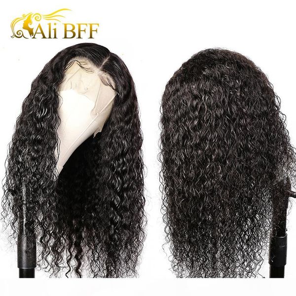 

curly human hair ali bff hd transparent lace wig brazilian lace front human hair wig 4x4 closure wig deep wave, Black