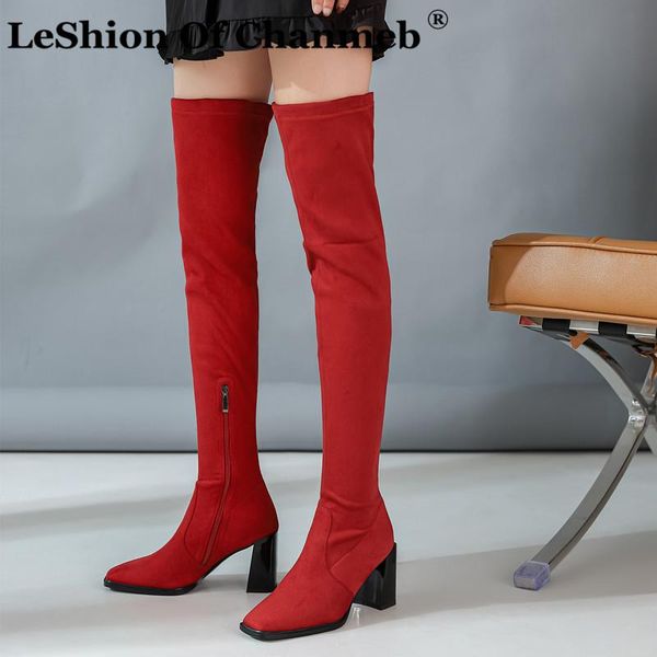 

leshion of chanmeb designer over-the-knee high boots женщина площади toe толстые высокие каблуки партии осень зима stretch снег сапоги 43, Black