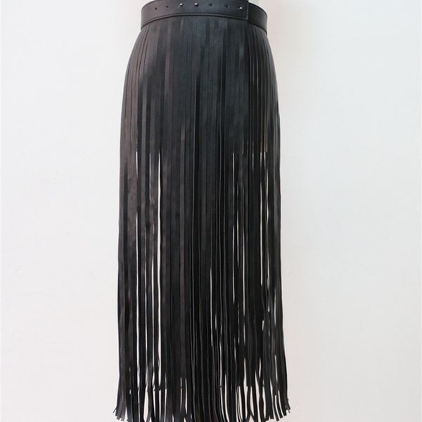 

women's waistband long tassel skirt pu leather belt adjustable all-match skirt waistbelt fashion lady black red female new 2020 t200427, Black;brown