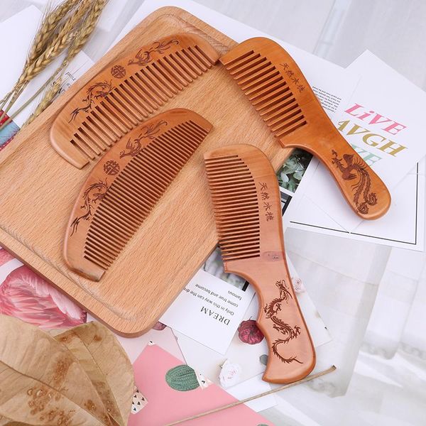 

4 style natural peach wood comb close teeth anti-static head massage hair care wooden tools beauty accessories, Silver