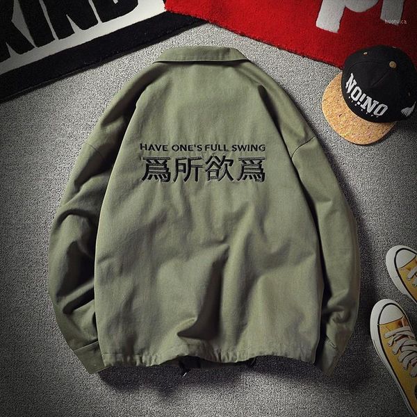 

autumn new embroidered multi-pockets men high street casual army green work jacket loose fit long sleeve outwear m-2xl1, Black;brown