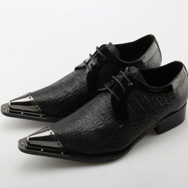 

black mens pointy iron toe dress shoes leather lace up oxford shoes for men high heels sapato masculino social formal