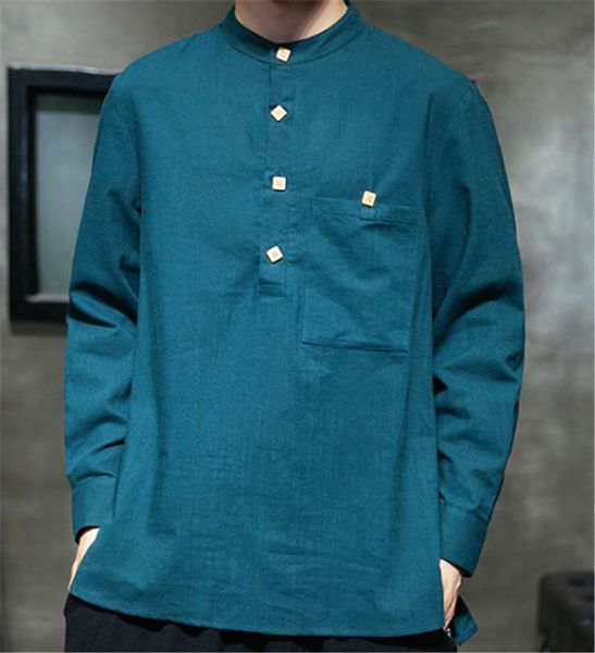 

autumn chinese style cotton and linen shirt men's jacket casual loose fashion disc button all-match, White;black