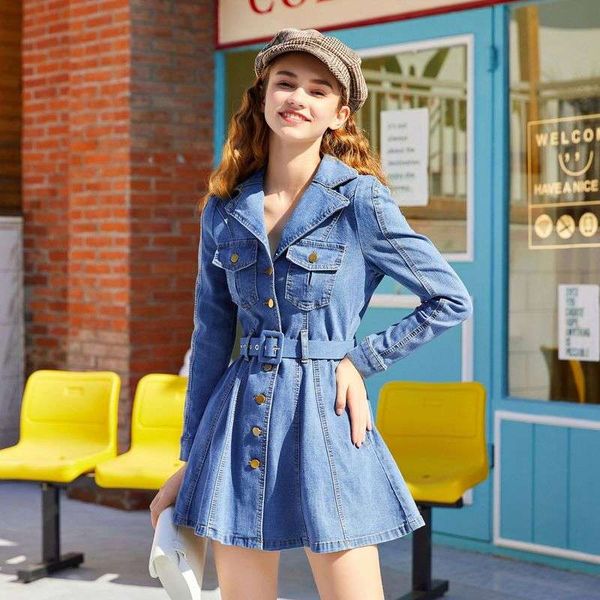 

women's waist belt denim dress 6711, Black;gray