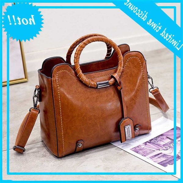 

2021 new soft oil wax pu leather handbag women messenger bag random dead brand high capacity lady shoulder crossbody bags sac