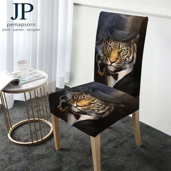

tiger by jp.pemapsorn chair cover 3d print spandex slipcover smoking animal dining seat cover gentleman black cool funda silla1