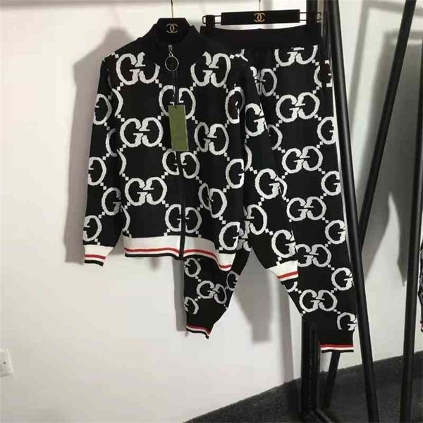 

double autumn and winter new knitted sweater high-end foreign trade custom european fashion suit two-piece set, White