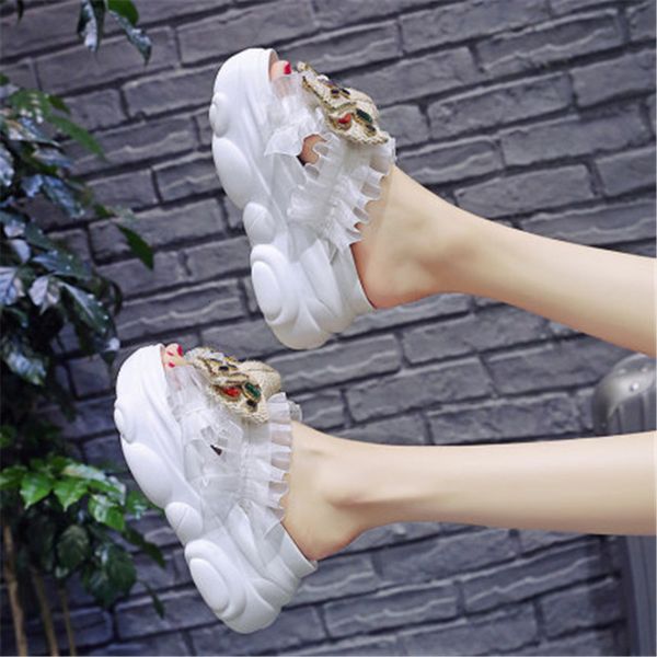 

2021 new 9 in slippers will see crystal butterfly-knot women thick female straps casual high shoes stp4, Black