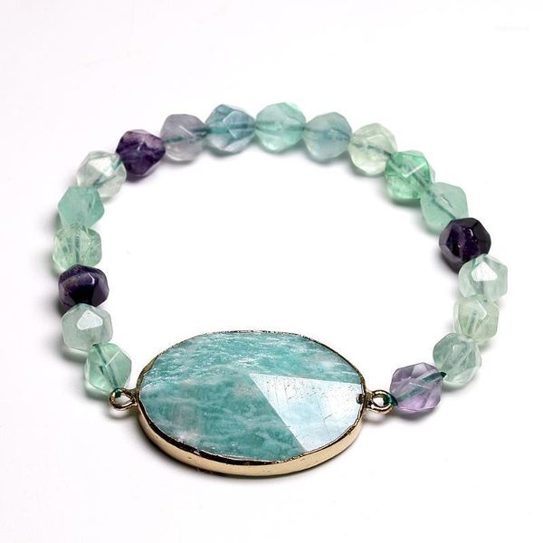 

charm bracelets natural stone pendant bracelet for women men fluorite amazonite yoga faceted bead meditation jewelry1, Golden;silver