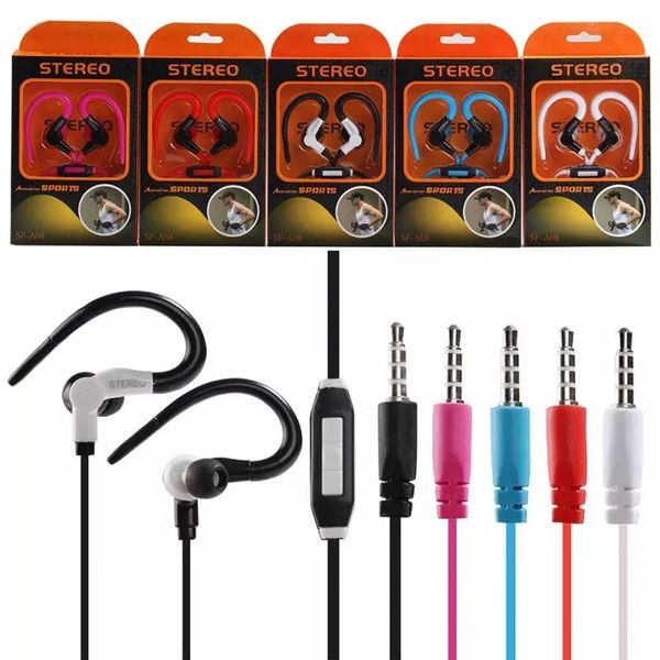 

3.5mm sf-a08 ear hook wired sport earphone hifi stereo deep bass headset with mic antiskid headphone for android smart phone