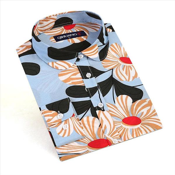 

new women print blouse fashion cartoon floral printed shirt long sleeve shirts female plus size camisas femininas, White