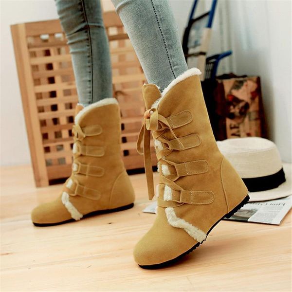 

new arrivals chic big size 47 cosy inner heels shoelaces winter shoes boots women keep warm plush pink snow boot footwear, Black