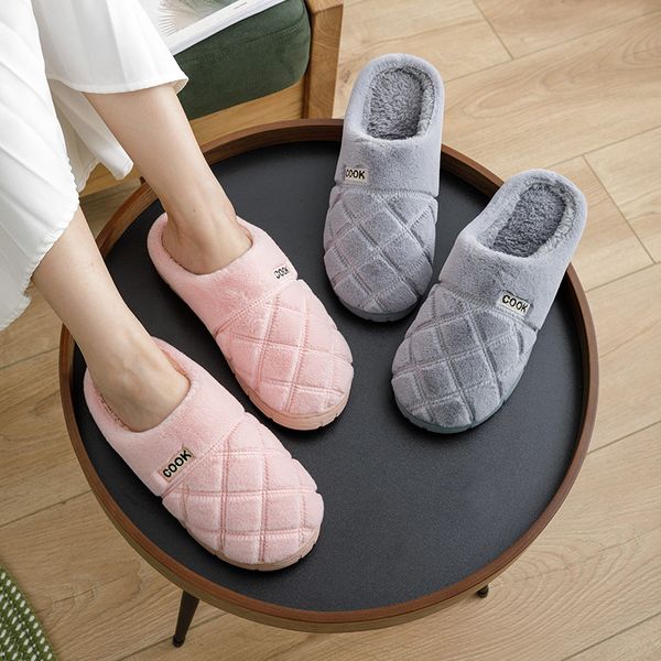 

women indoor slippers shoes winter warm floor flat shoes home slipper cartoon non-slip warm indoor flip flops couple soft slides x1020, Black