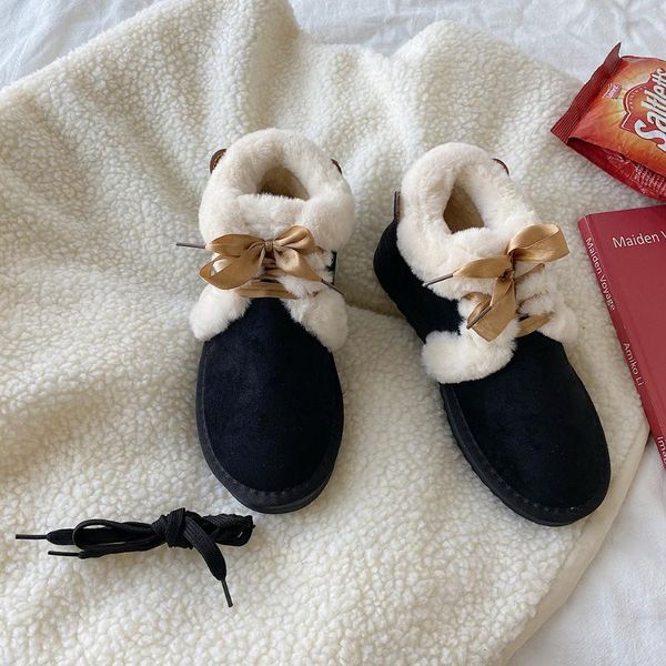 

snow boots women 2020 new winter short tube wild plus velvet short boots bread shoes thick-soled cotton shoes, Black