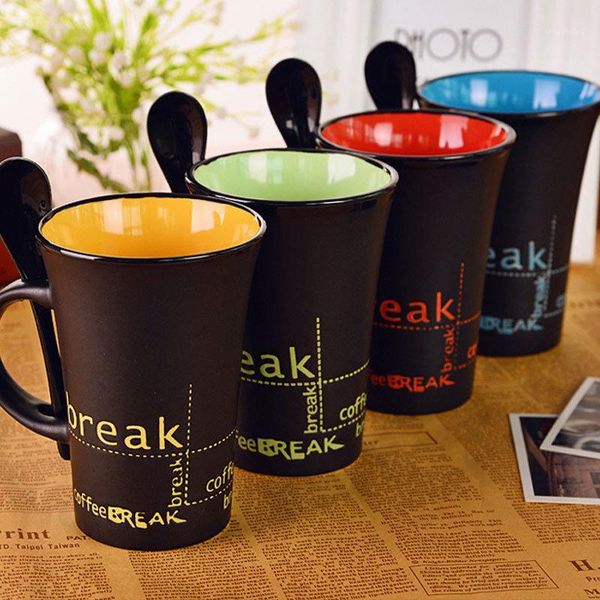 

1 set coffee cup latest ceramic cup send spoon milk retro milk gift gift student breakfast letter1