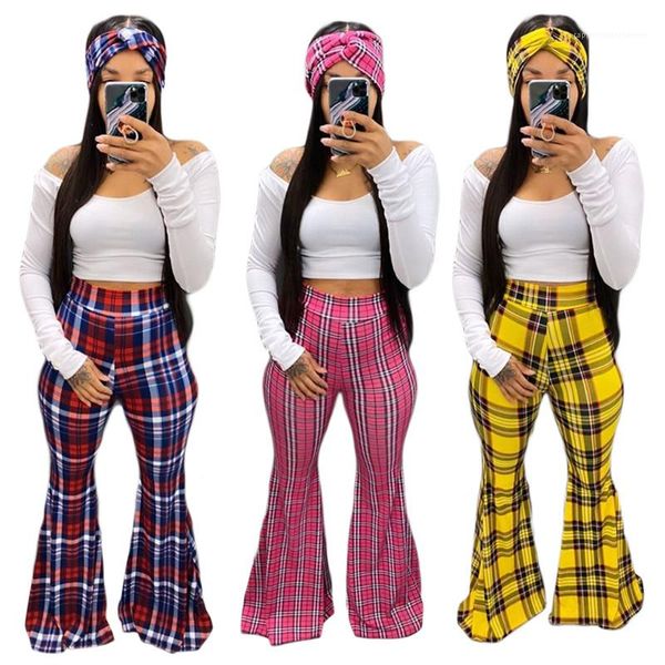 

bootcut pants fashion elastic waist sports style womens trousers casual female clothing dropshipping plaid printed contton, Black;white
