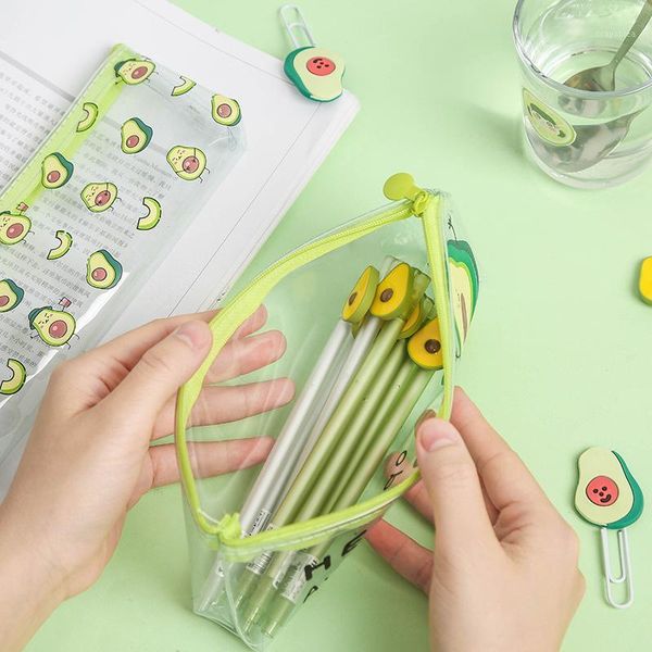 

kawaii transparent pen case cute avocado pencil case large capacity pencil bag for kids girls gifts school office supplies1