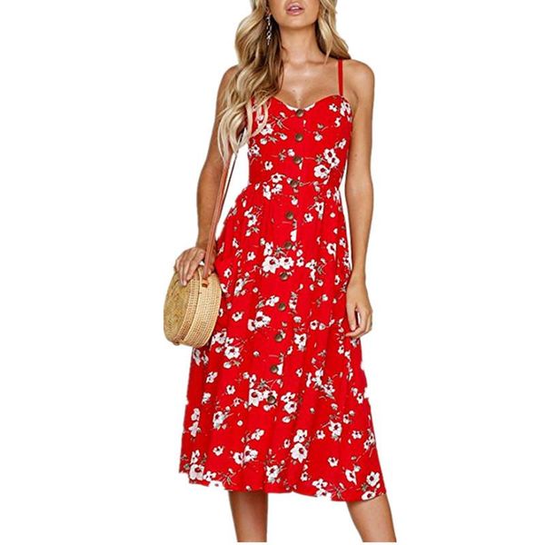 

street women spaghetti strap summer dresses sleeveless backless flower print a-line dress beach casual female knee-length dress, Black;gray