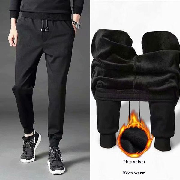 

new winter men's plus velvet harem pants joggers men sweatpants streetwear warm thick casual pants male sports harajuku trousers, Black