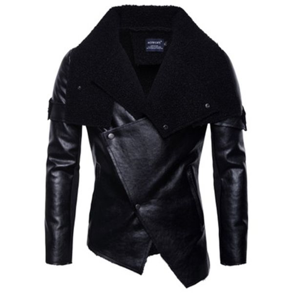 

man pu punk leather jackets fashion trend long sleeve cardigan slim motorcycle faux leather coats designer male autumn new casual outerwear, Black