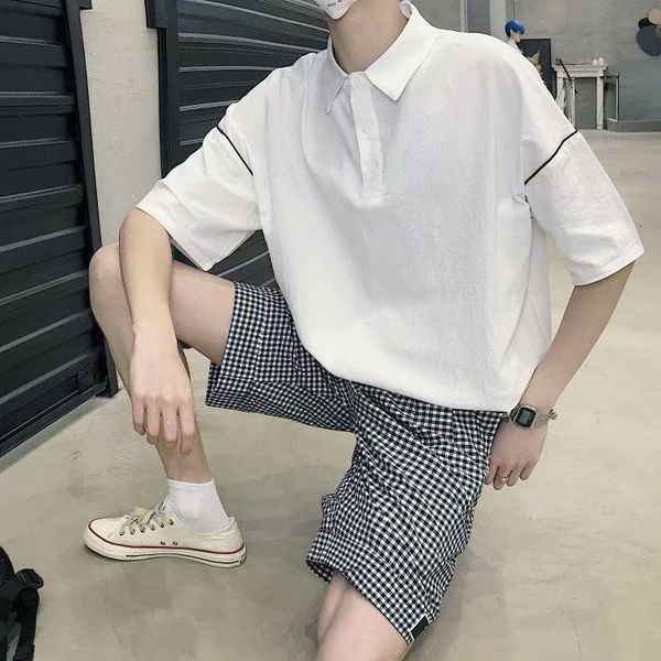 

summer polo brand new simple short sleeve t-shirt casual loose men's fashion top, White;black