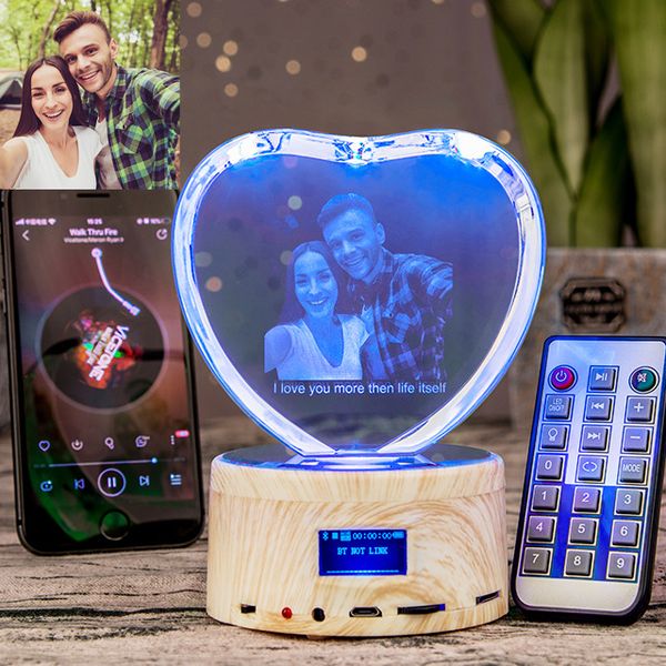 Electronics To Gift In Wedding Bluetooth Rgb Light Love Crystal Custom Logo Laser Photo Glass Photo