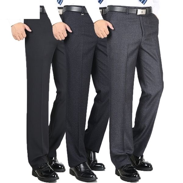 

fashion thicken men dress pants classic business casual straight trousers loose suit pants high waist men pantalon 201106, Black