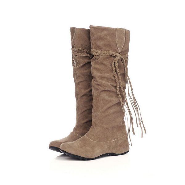 

autumn winter new style over the knee woman boots genuine leather fur patchwork comfort low heel knight boot 01564, Black