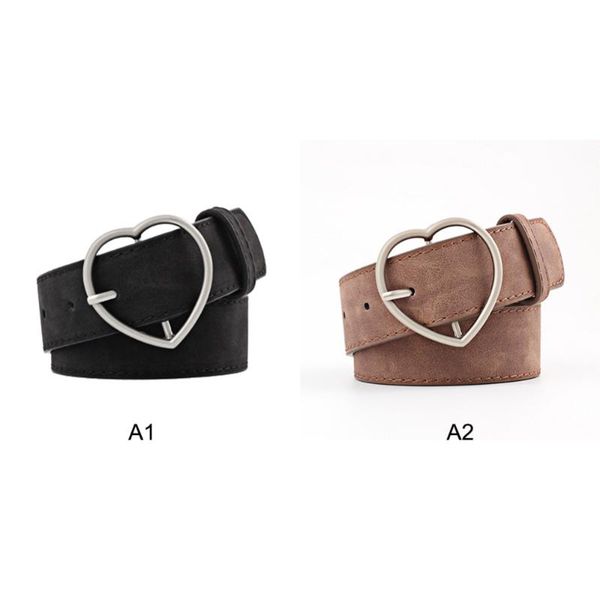 

women heart buckle belt dress jeans faux leather waistband, Black;brown