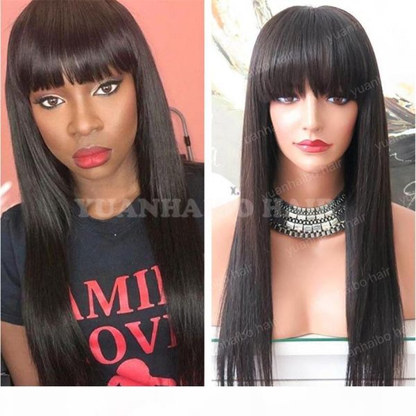 

selling 1b silky straight brazilian virgin human hair full lace wig with bangs ing, Black;brown